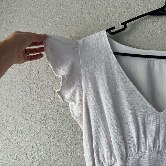 Woman’s WHITE DRESS (M) vintage dress mid length dress with pockets - Picture 3 of 6